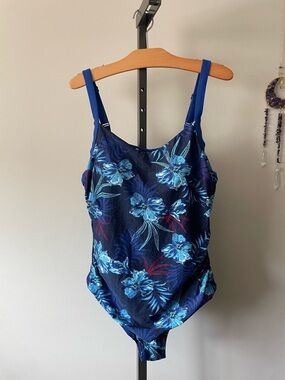 Sea Swimwear Corset Lace Up Blue Tropical One Piece Swimsuit Floral Strappy